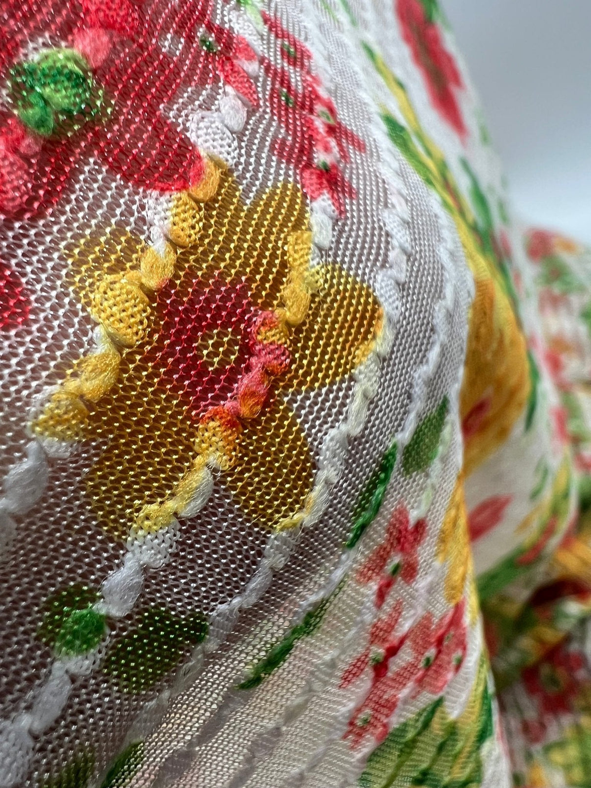 Textured Stripe Floral Print Mesh Fabric 2 Way Stretch
