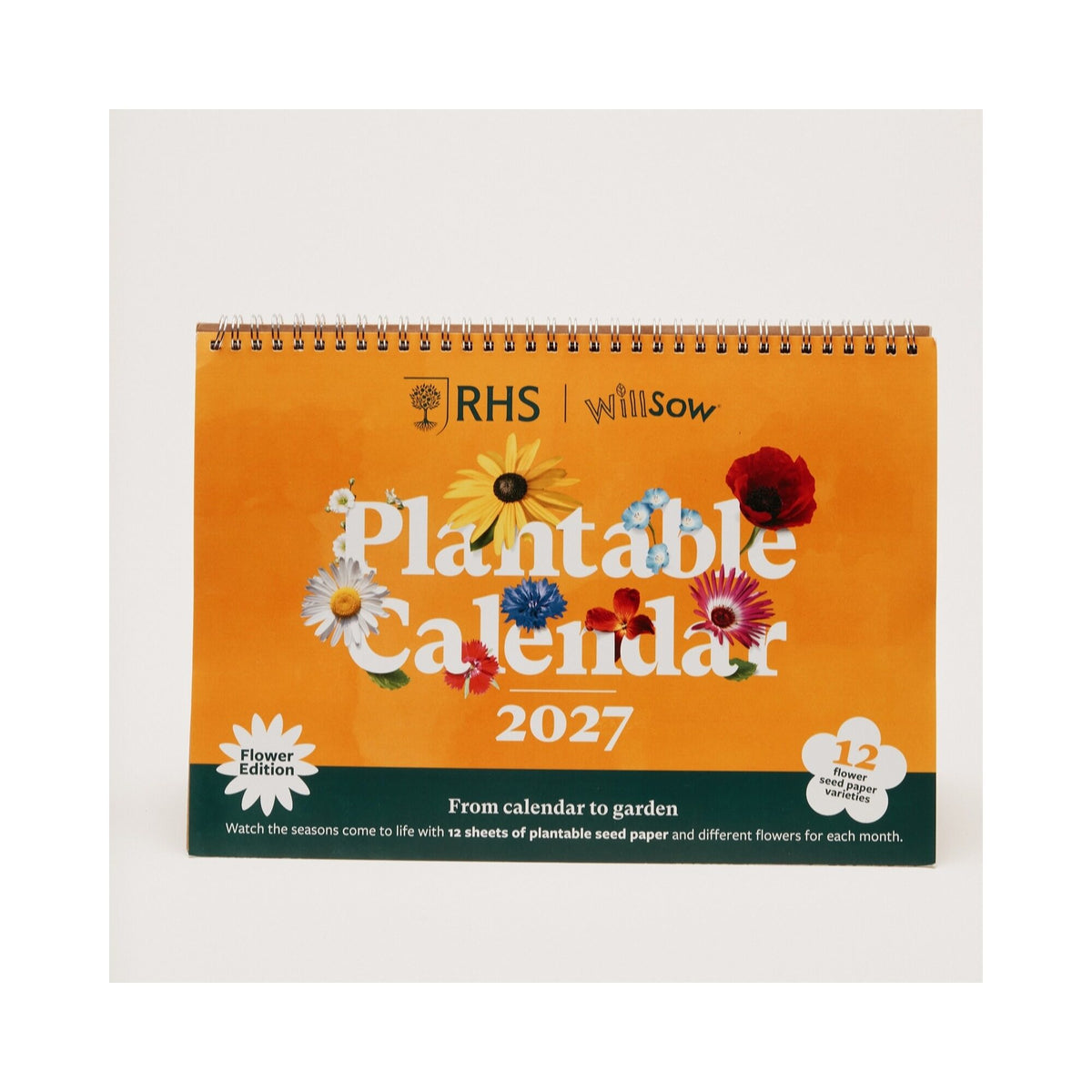 RHS & Willsow A5 Plantable Flower Desk Calendar 2027 front cover