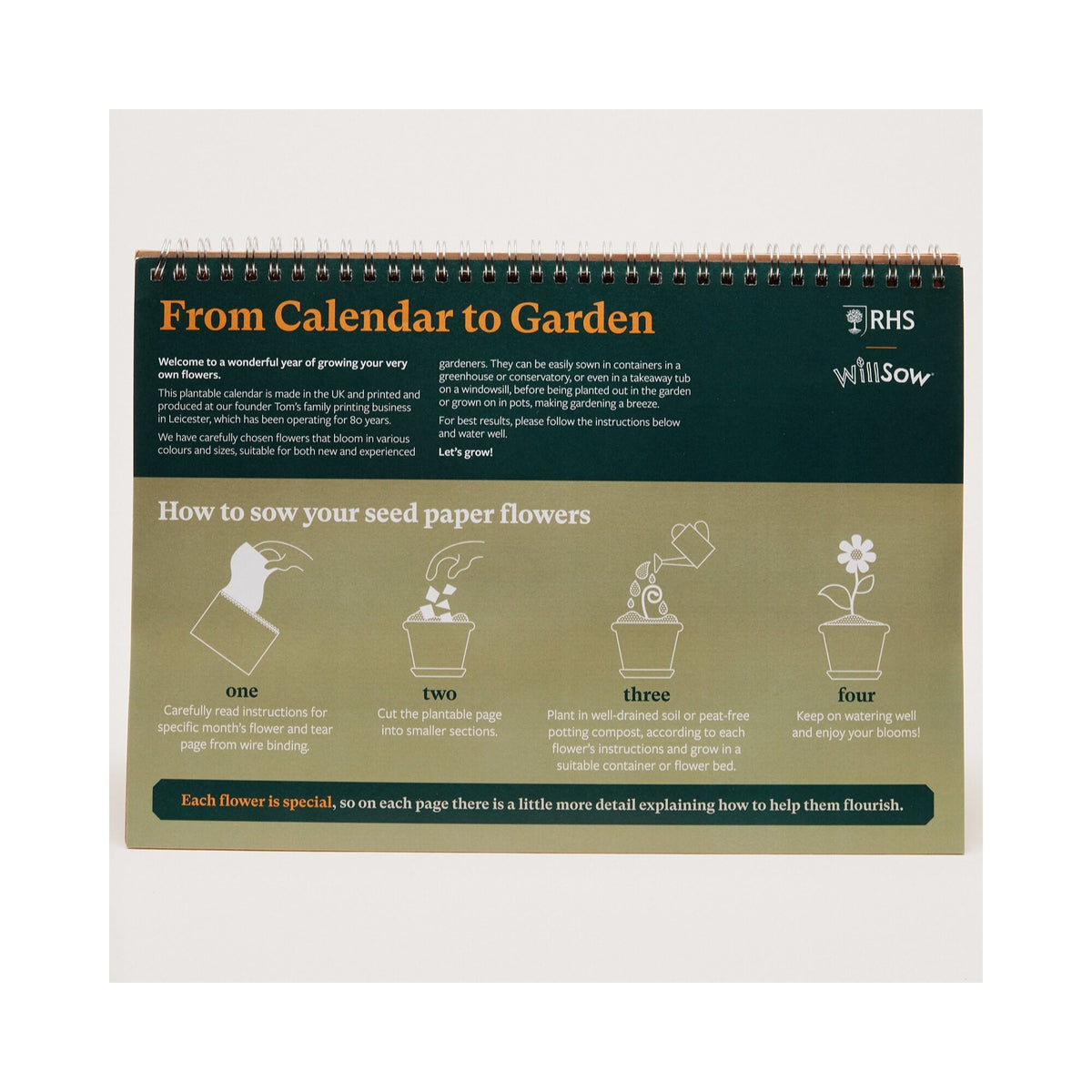 RHS & Willsow 2027 Flower Desk Calendar 'From calendar to garden' planting steps