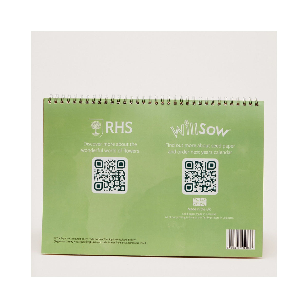 RHS & Willsow A5 Veg & Herb Desk Calendar 2027 back of pack