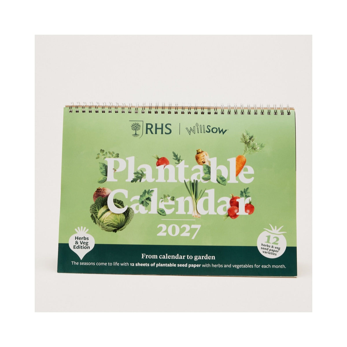 RHS & Willsow A5 Plantable Veg & Herb Desk Calendar 2027 front cover