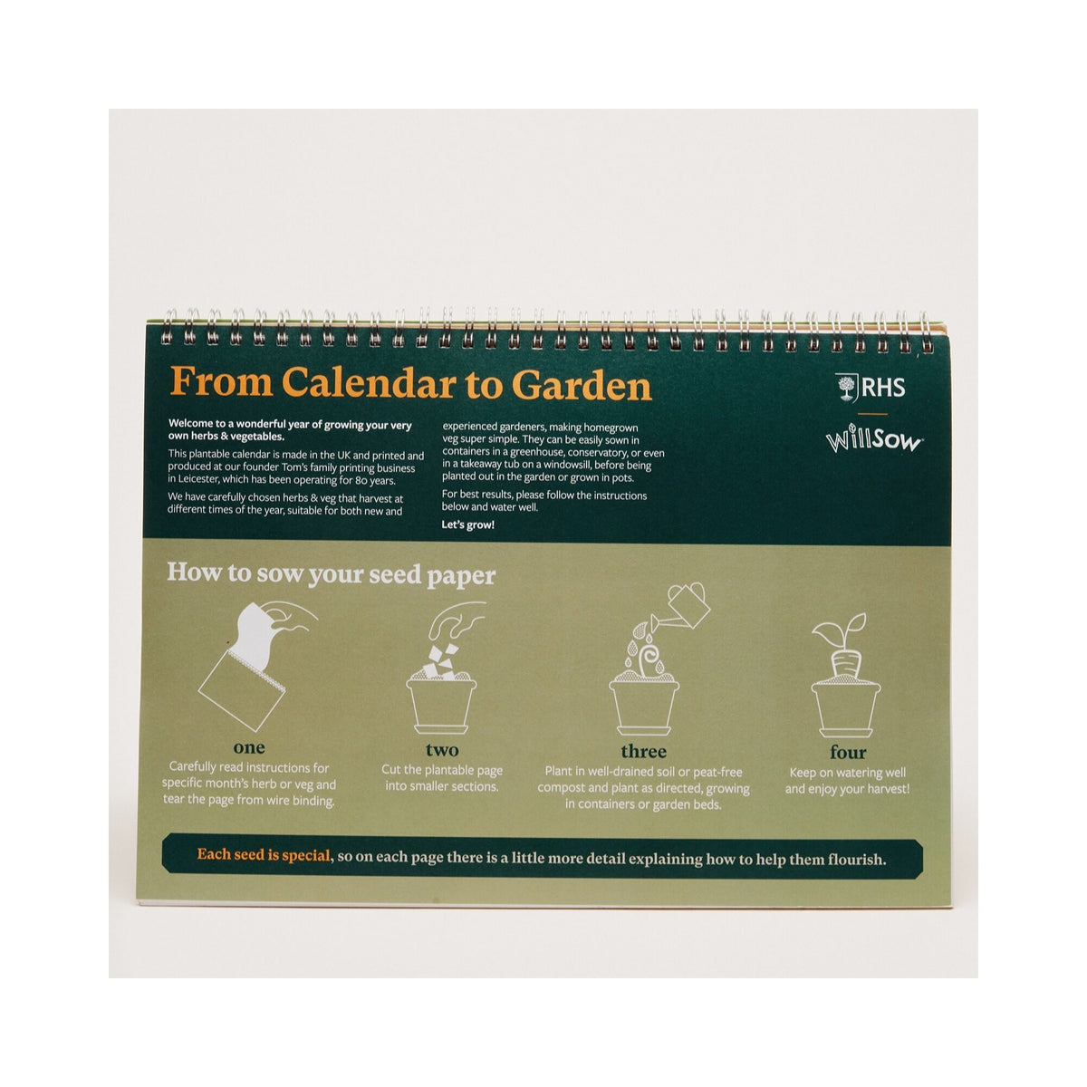 RHS & Willsow 2027 Veg & Herb Desk Calendar 'From calendar to garden' planting steps