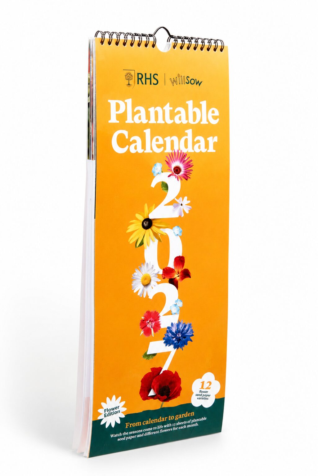 RHS & Willsow Plantable Flower Wall Calendar 2027 slimline front cover