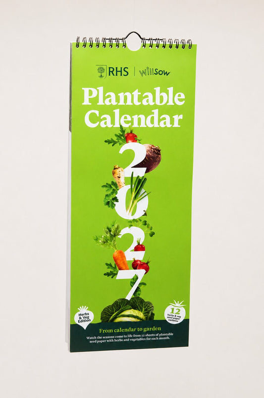 RHS & Willsow Plantable Veg & Herb Wall Calendar 2027 slimline front cover