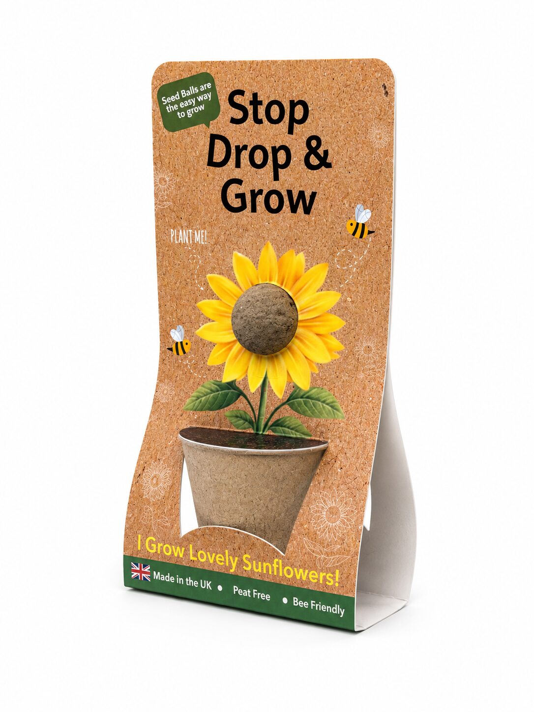 Willsow Stop Drop & Grow Sunflower seed ball kit in its stand-up card