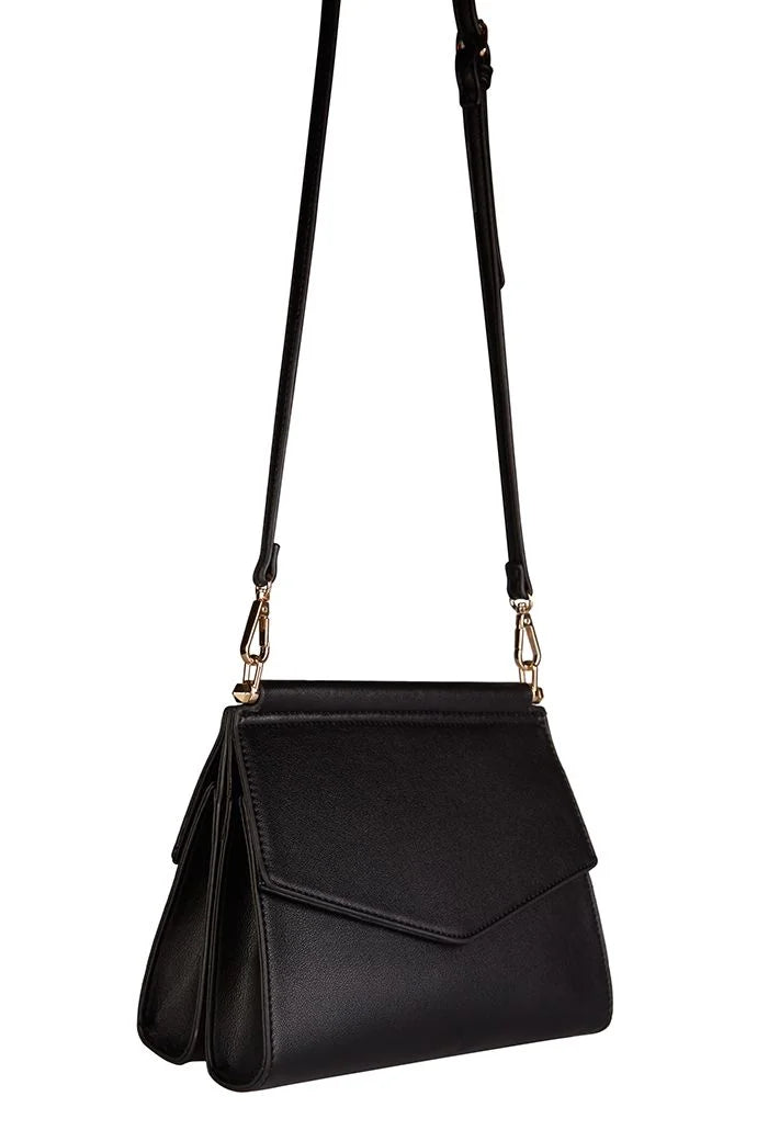 Thea Black Double Flap Crossbody Bag