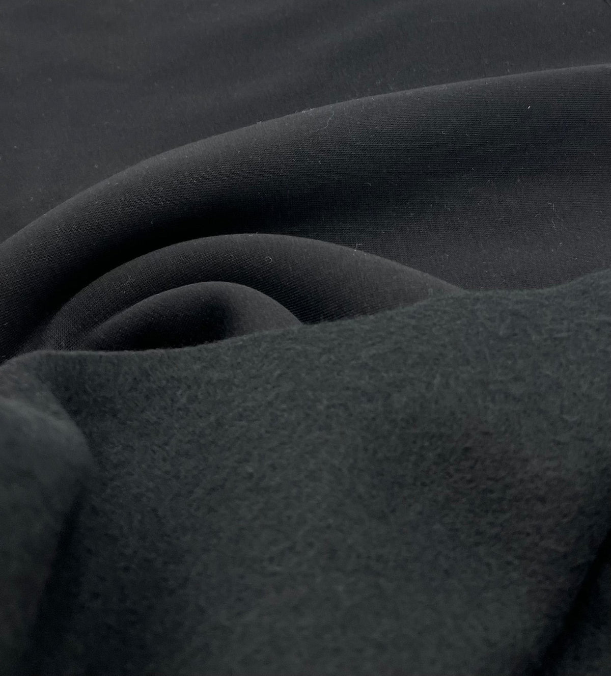 Black Thick Cotton Mix Sweatshirt Fabric 250 GSM 2 Way Stretch
