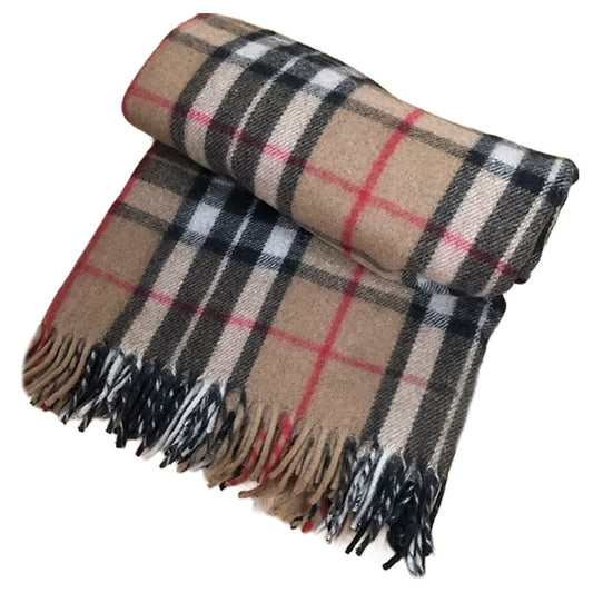 Thomson Camel Recycled Wool Blanket in Classic Tartan Check