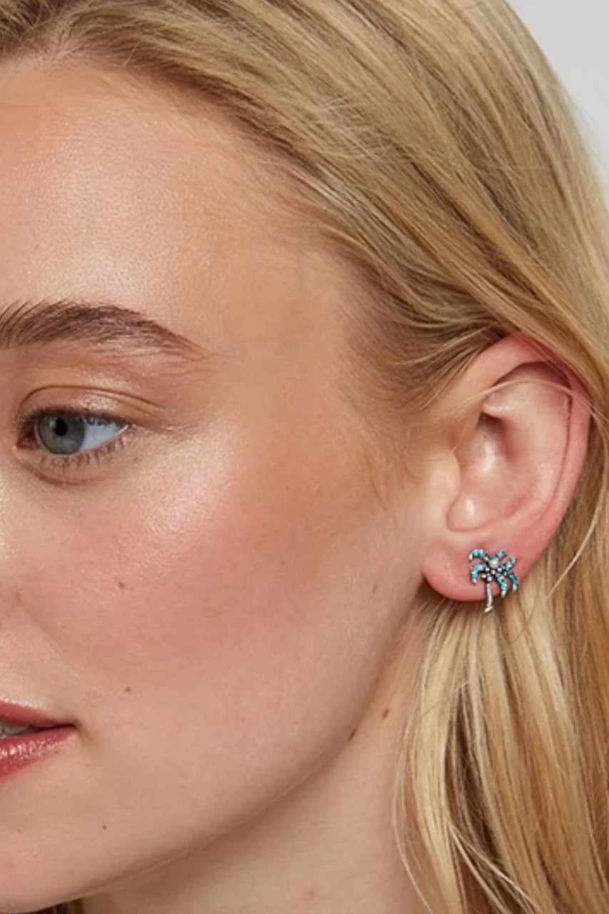 Nellie Palm Tree Green Stud Earrings