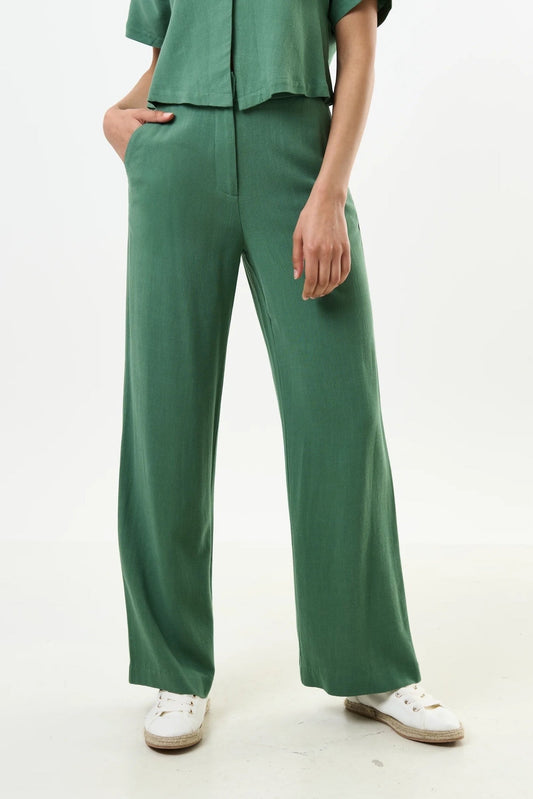 Tilde Linen Mix Wide Leg Trousers - Green