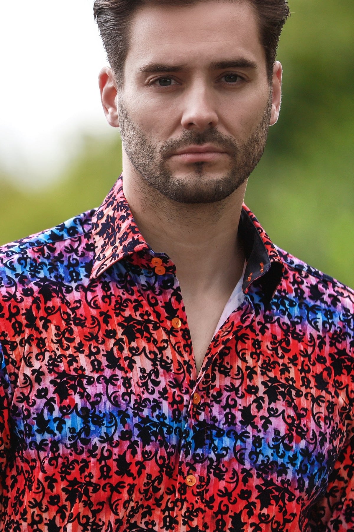 Tie-Dye Floral Flocking Shirt with Luxury Textured Finish