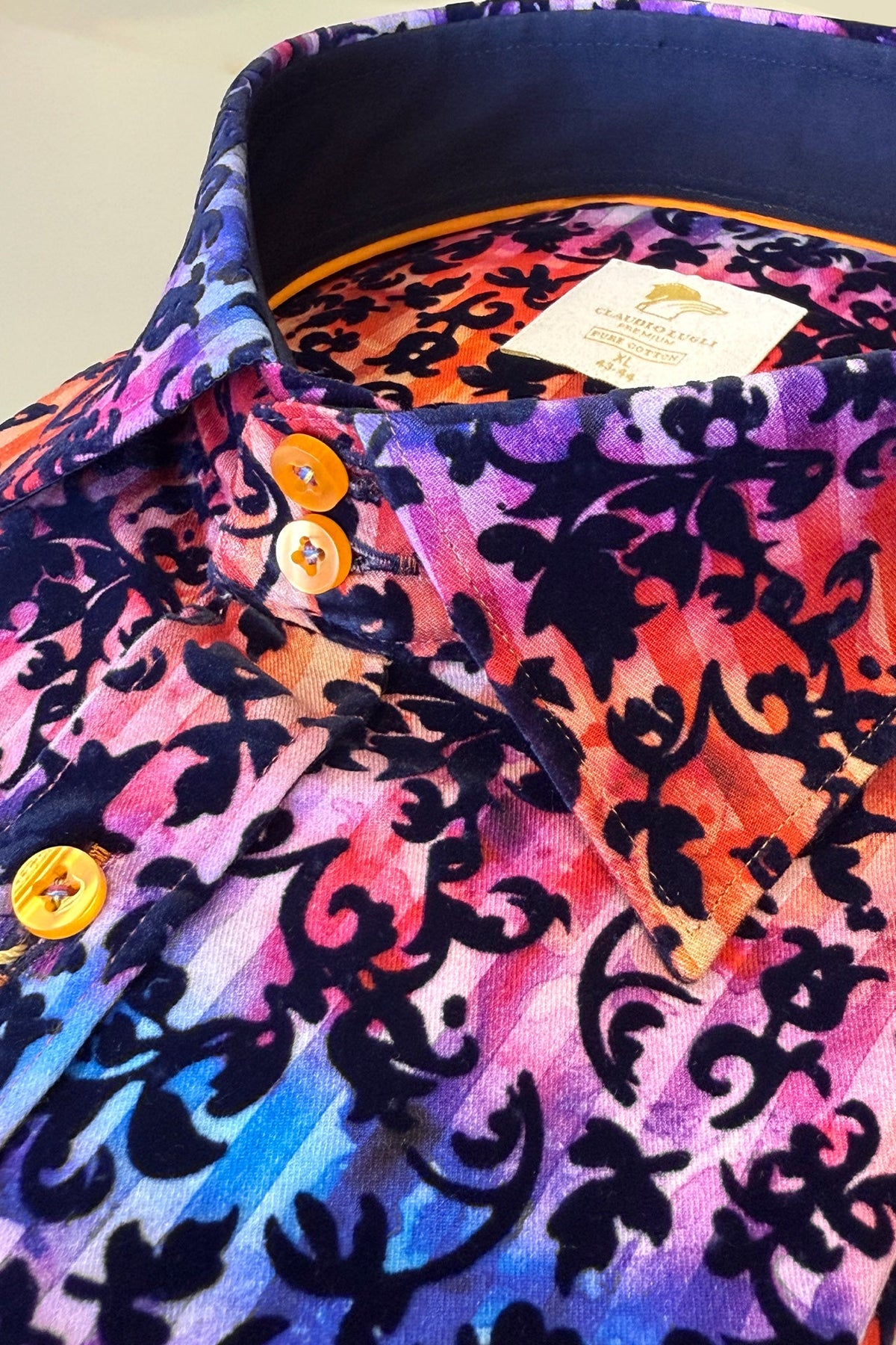 Tie-Dye Floral Flocking Shirt with Luxury Textured Finish