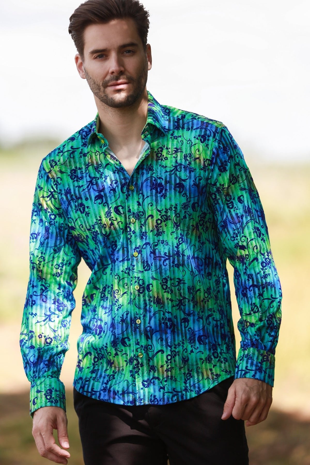 Tie-Dye Floral Flocking Shirt - Green