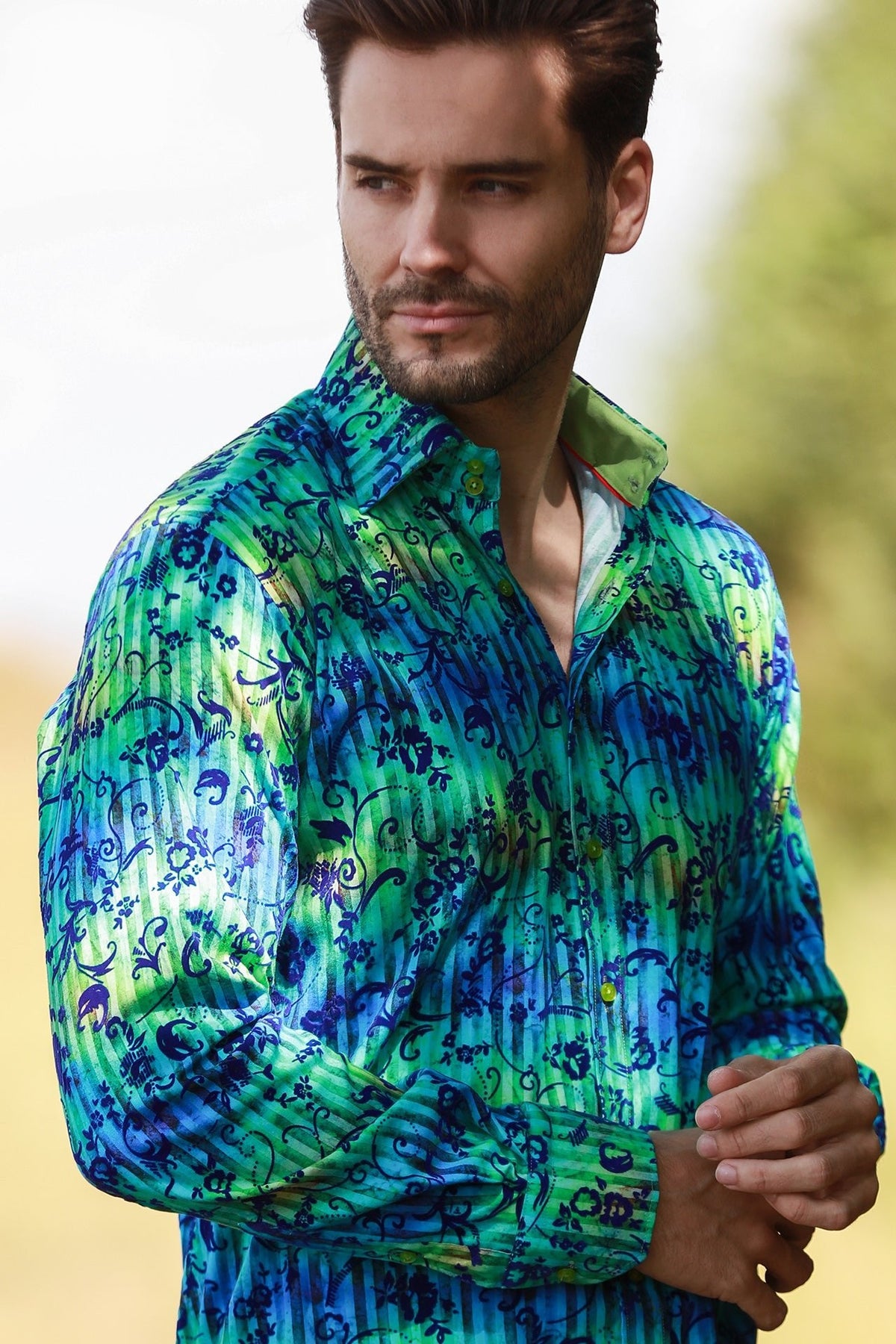 Tie-Dye Floral Flocking Shirt - Green