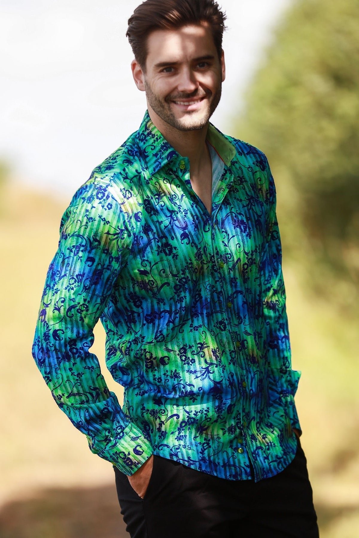 Tie-Dye Floral Flocking Shirt - Green