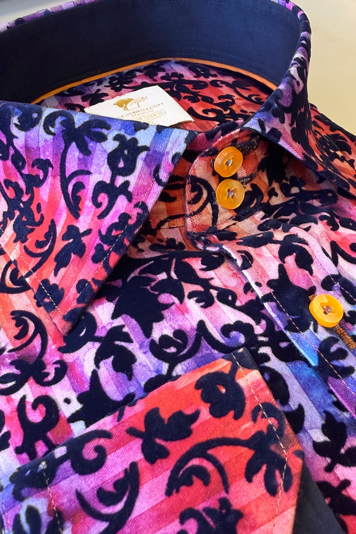 Tie-Dye Floral Flocking Shirt with Luxury Textured Finish