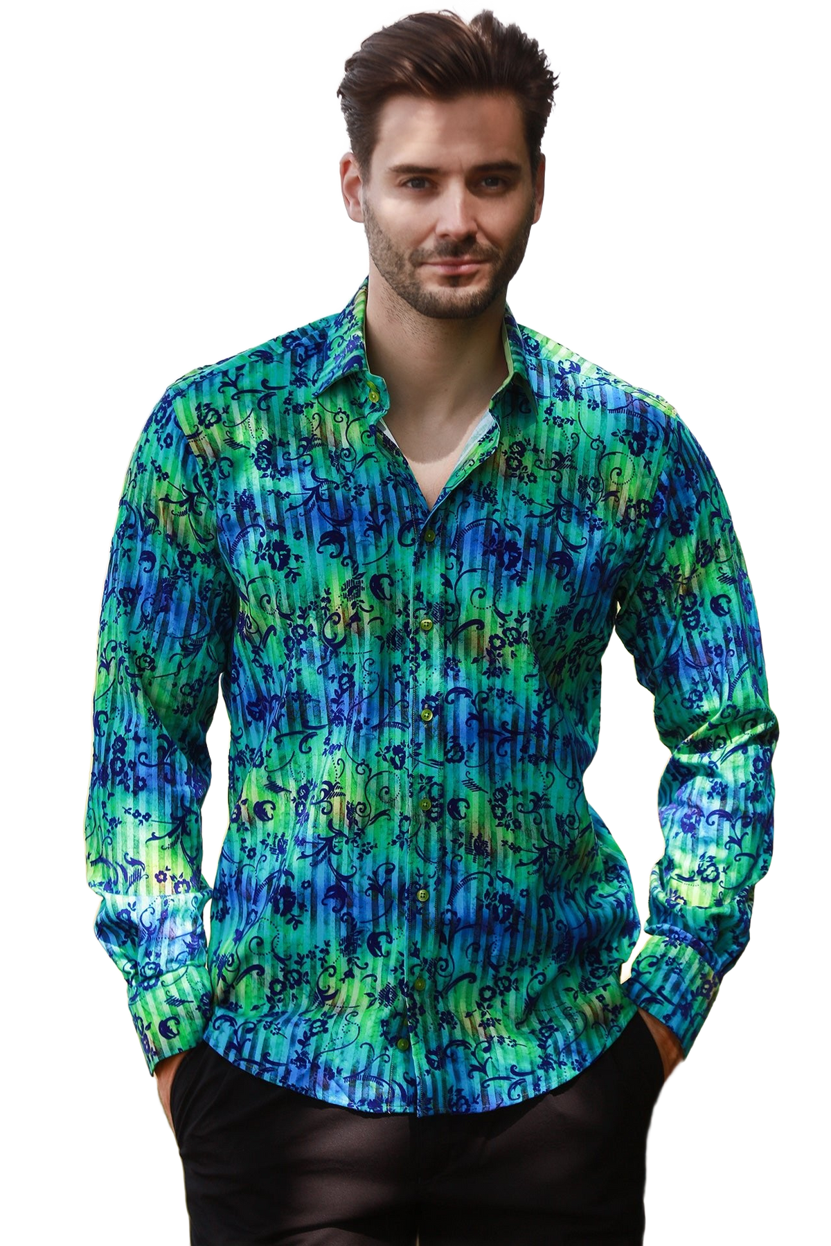 Tie-Dye Floral Flocking Shirt - Green