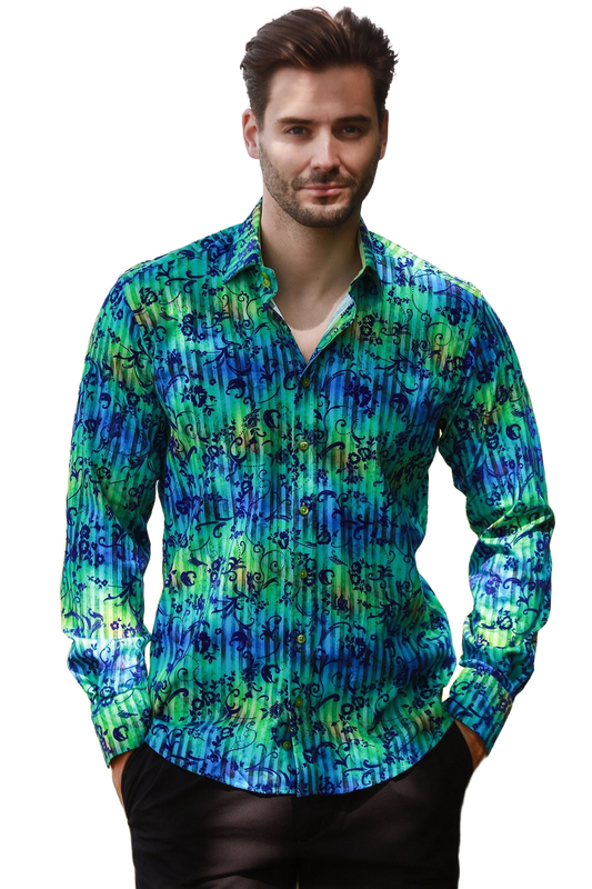Tie-Dye Floral Flocking Shirt - Green