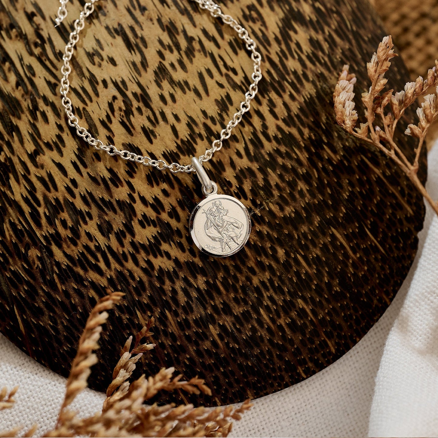 Classic Tiny St Christopher Necklace Sterling Silver 10mm