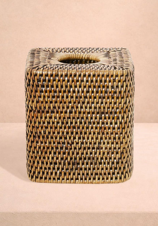 Rattan Tissue Box Cover - Brown