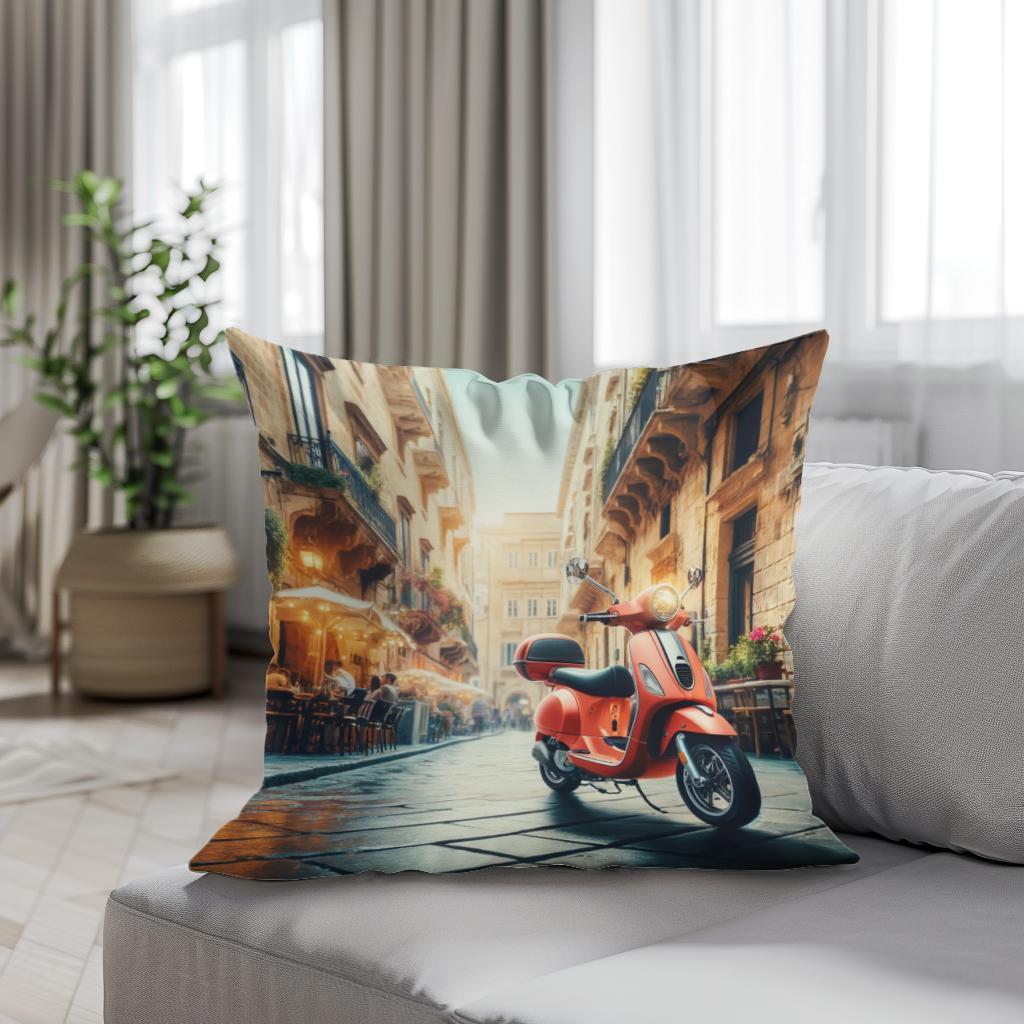 Cityscape Scooter Adventure Cotton Cushion
