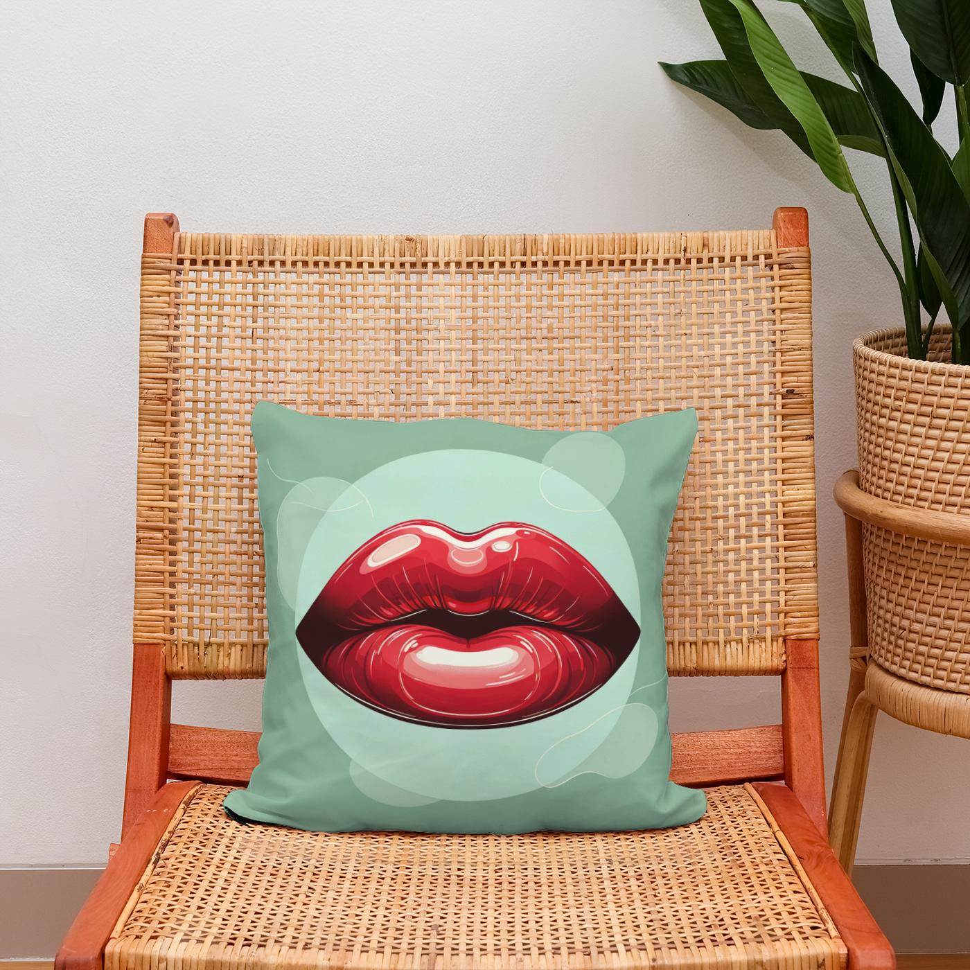 Glossy Red Lips Cotton Cushion
