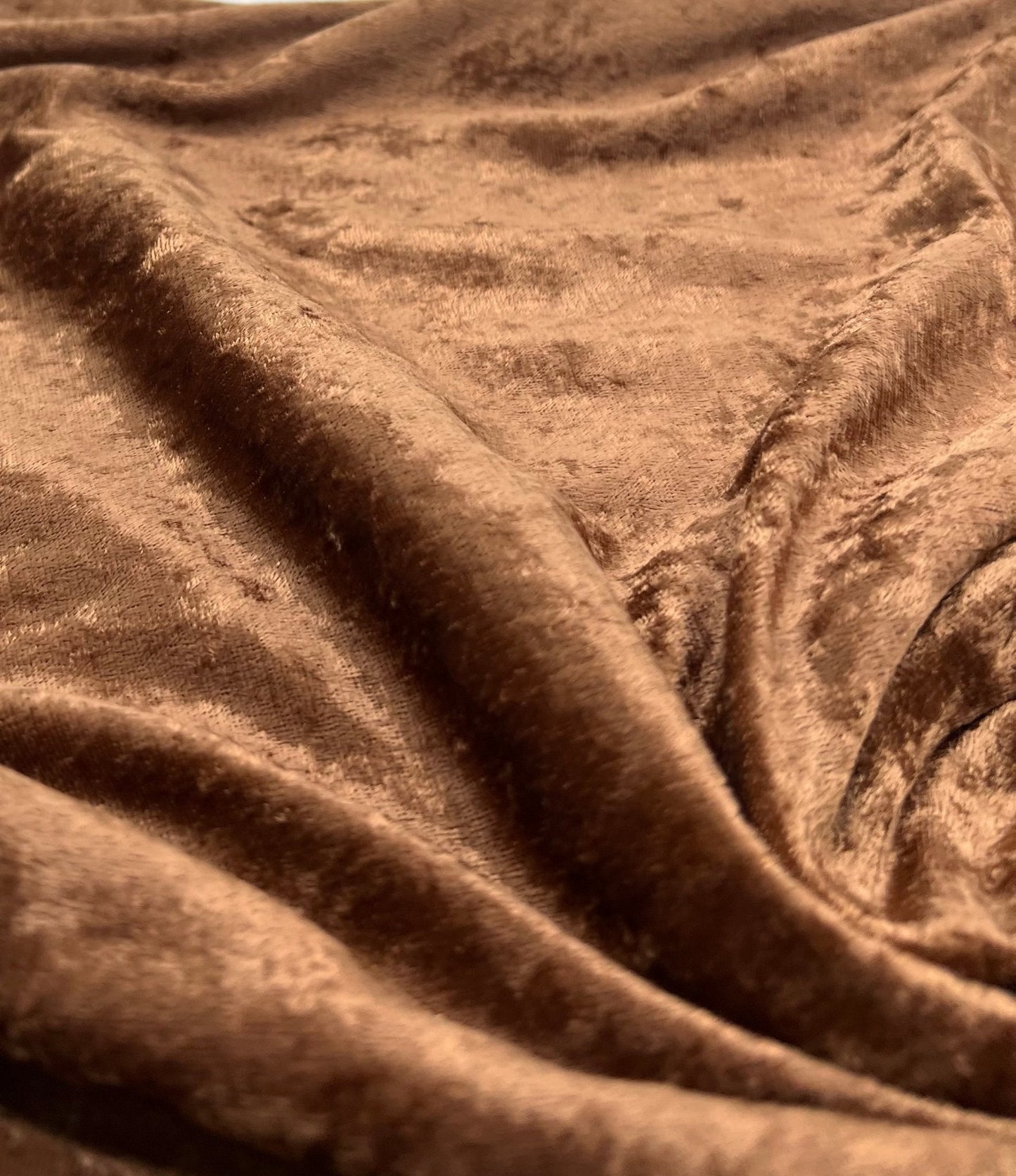Toffee Brown Crushed Velour Spandex Stretch Fabric
