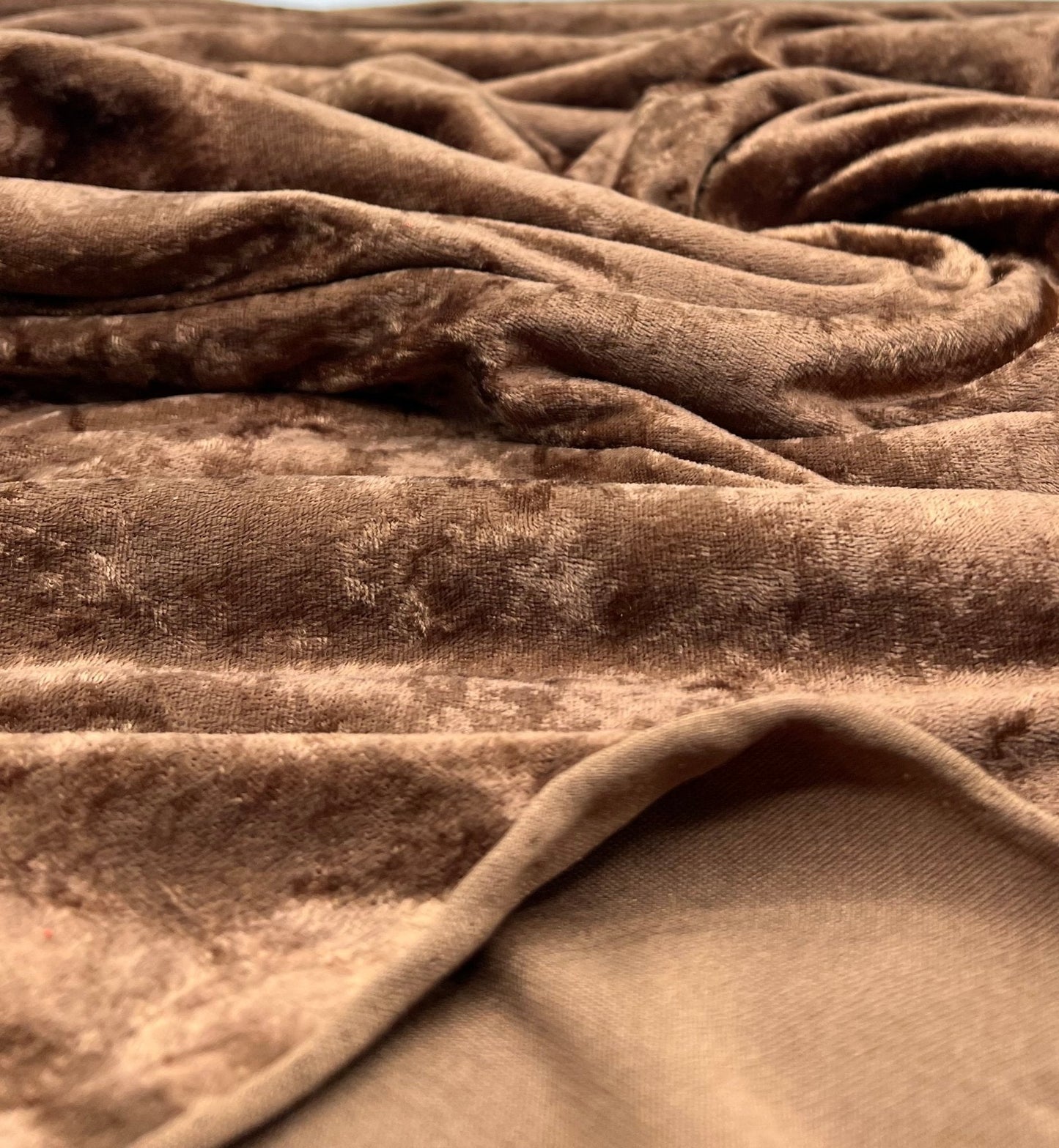 Toffee Brown Crushed Velour Spandex Stretch Fabric