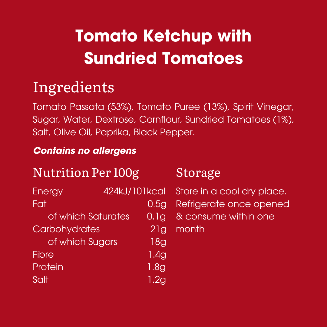 Tomato Ketchup with Sundried Tomatoes 270g – Low FODMAP & Vegan