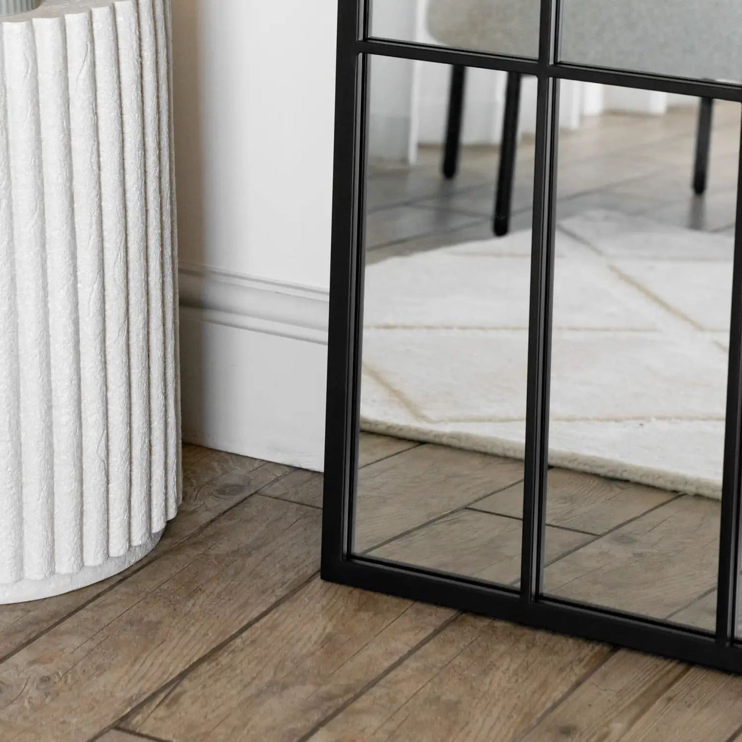 Tomi - Full Length Black Arched Window Mirror - 180cm x 105cm.