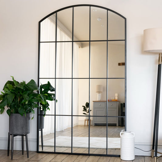 Tomi- Full Length Black Metal Arched Lattice Window Mirror - 200cm x 120cm