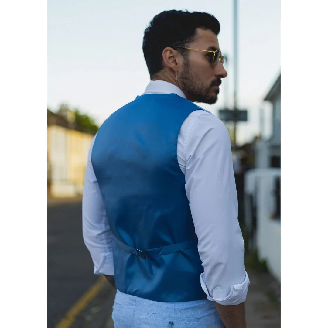 TP-12 - Men's Summer Suit Waistcoat Trousers Linen Formal Royal Blue Wedding
