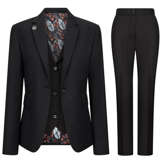 TPW-13 - Women's 3 Piece Plain Black Suit