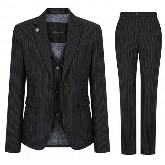 TPW-38 - Women's 3 Piece Black Pinstripe Suit
