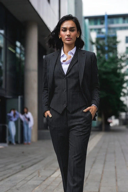 TPW-38 - Women's 3 Piece Black Pinstripe Suit