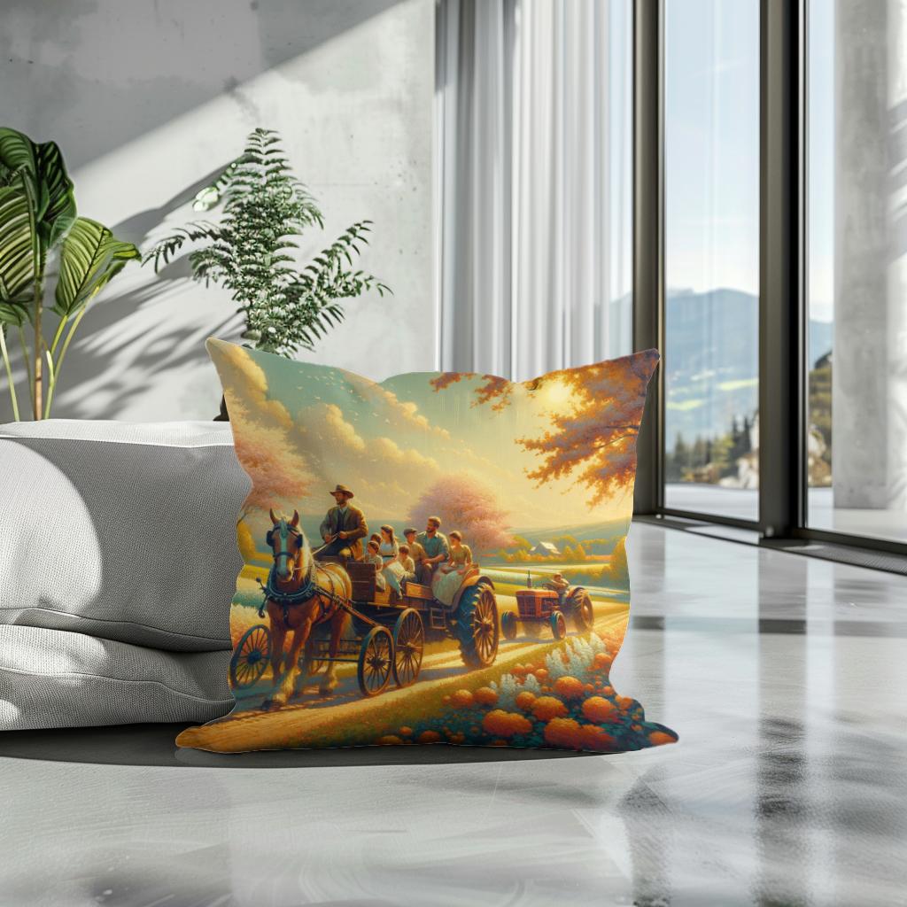 Springtime Family Journey Cotton Cushion