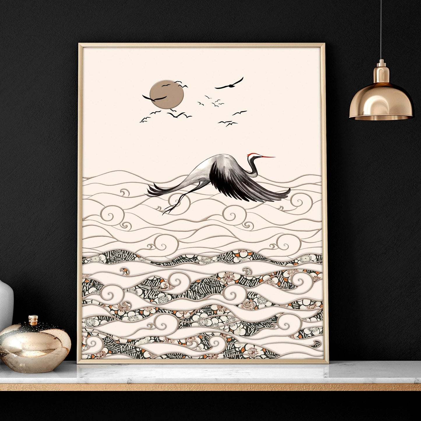 Chinoiserie prints | set of 2 Japanese Crane Art wall art