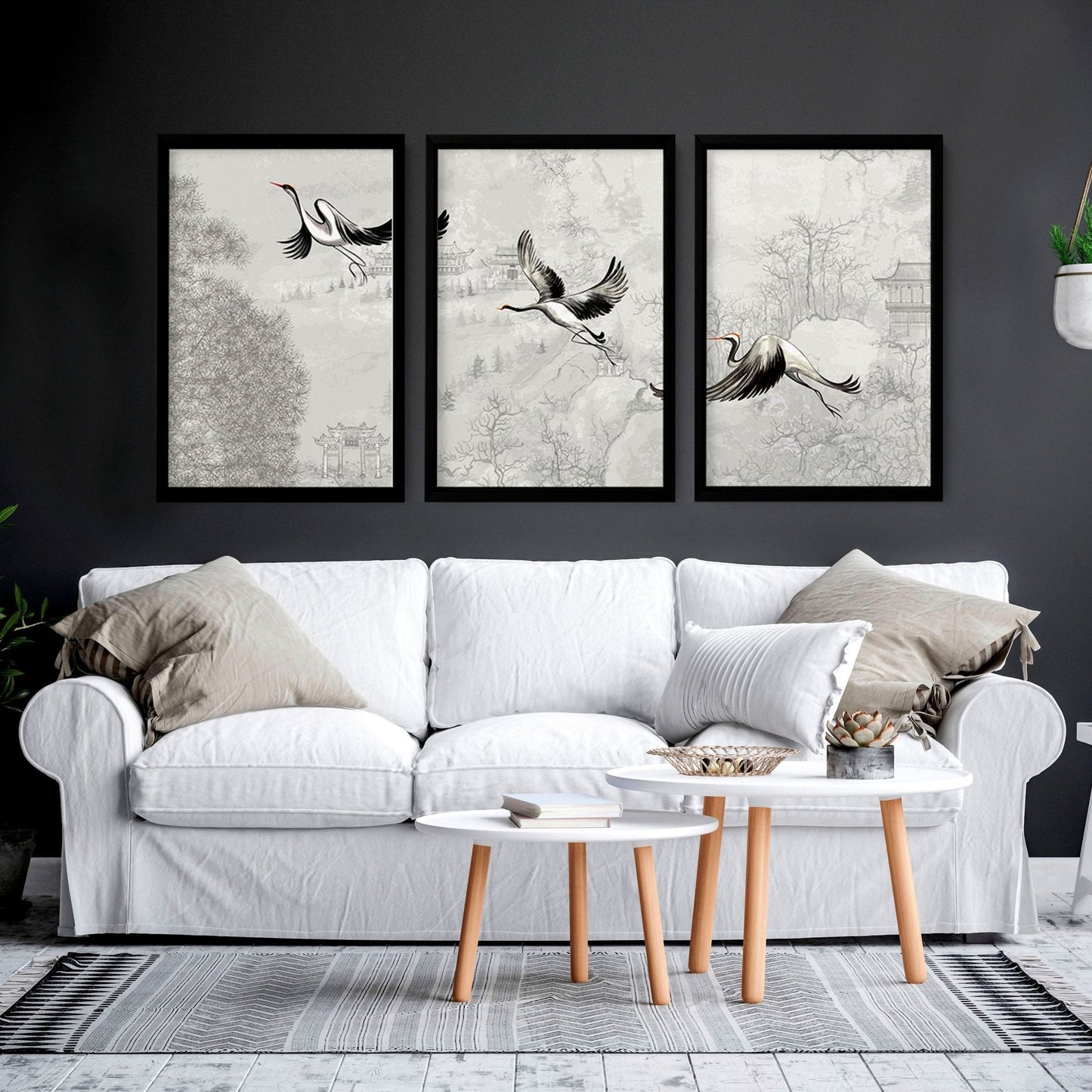 Crane art | set of 3 Japanese wall art