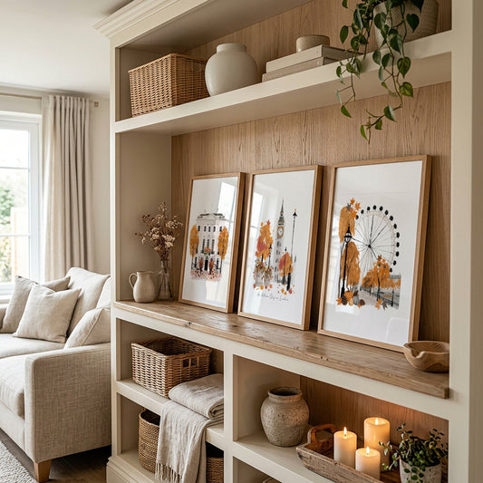 Travel Room Decor London Autumn Watercolour Wall Art Prints | "An Autumn Day in London" | Set of 3