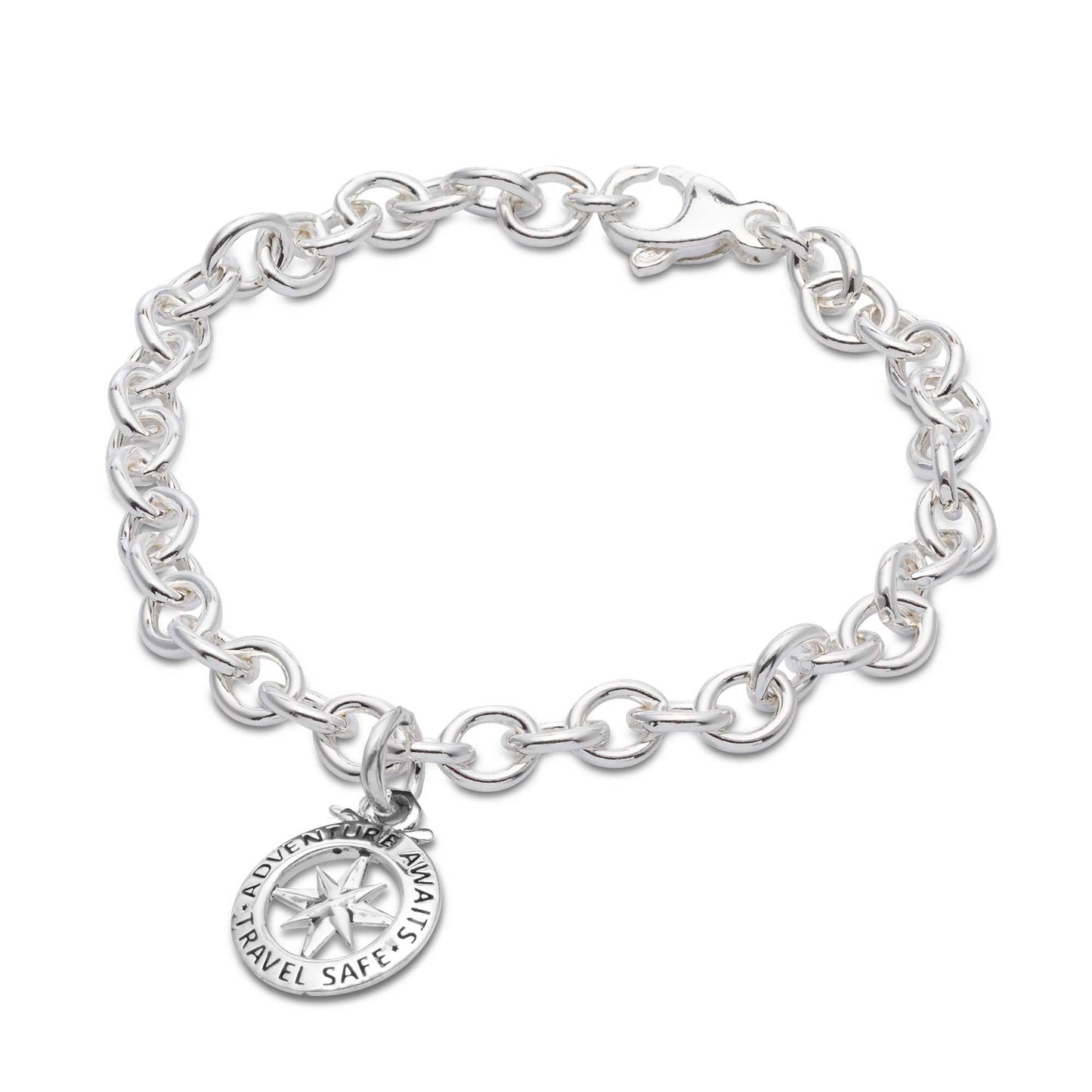 Travel Safe Outline Compass Silver Charm