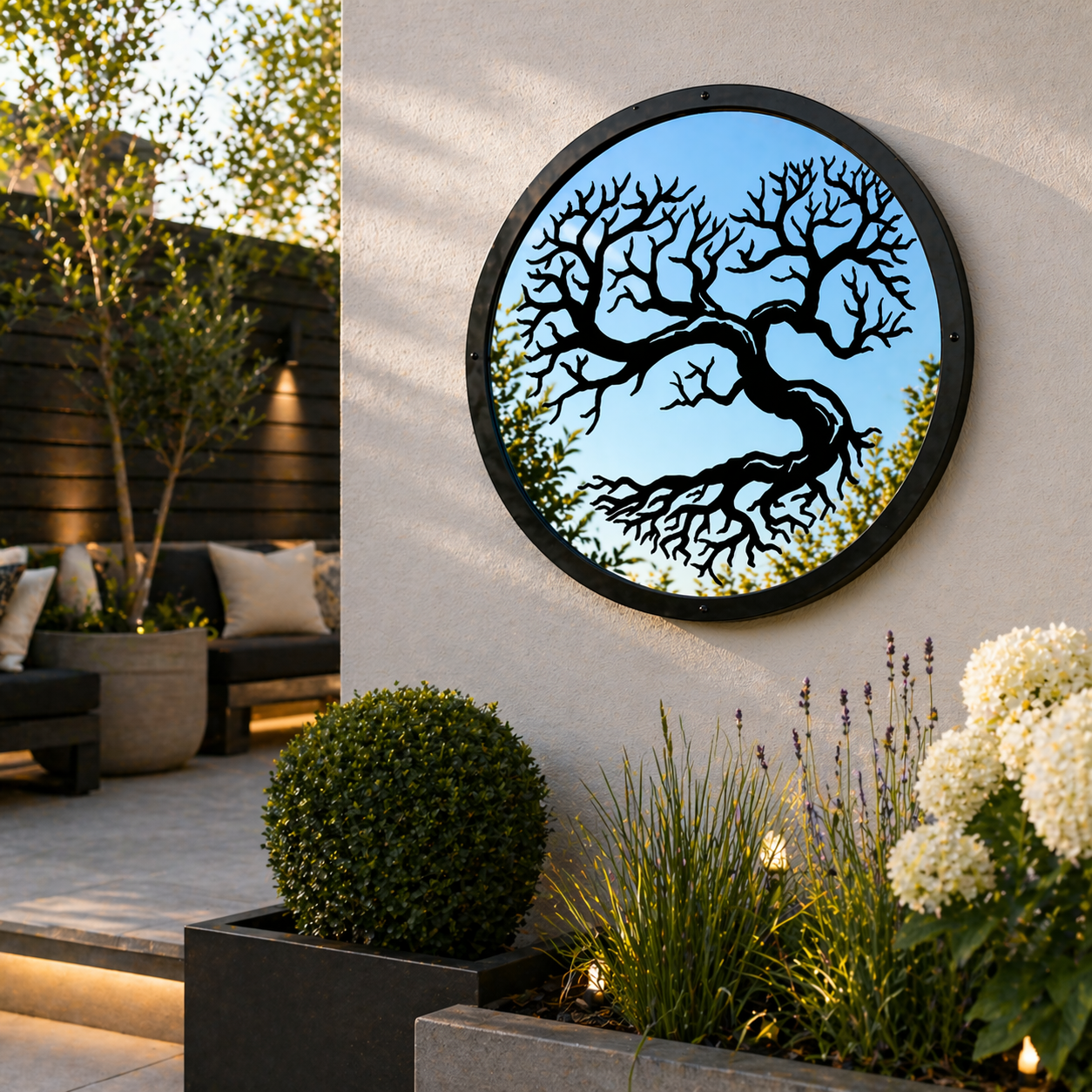 SunCatcher Garden Mirror Round Heart Shaped Tree Range of Sizes
