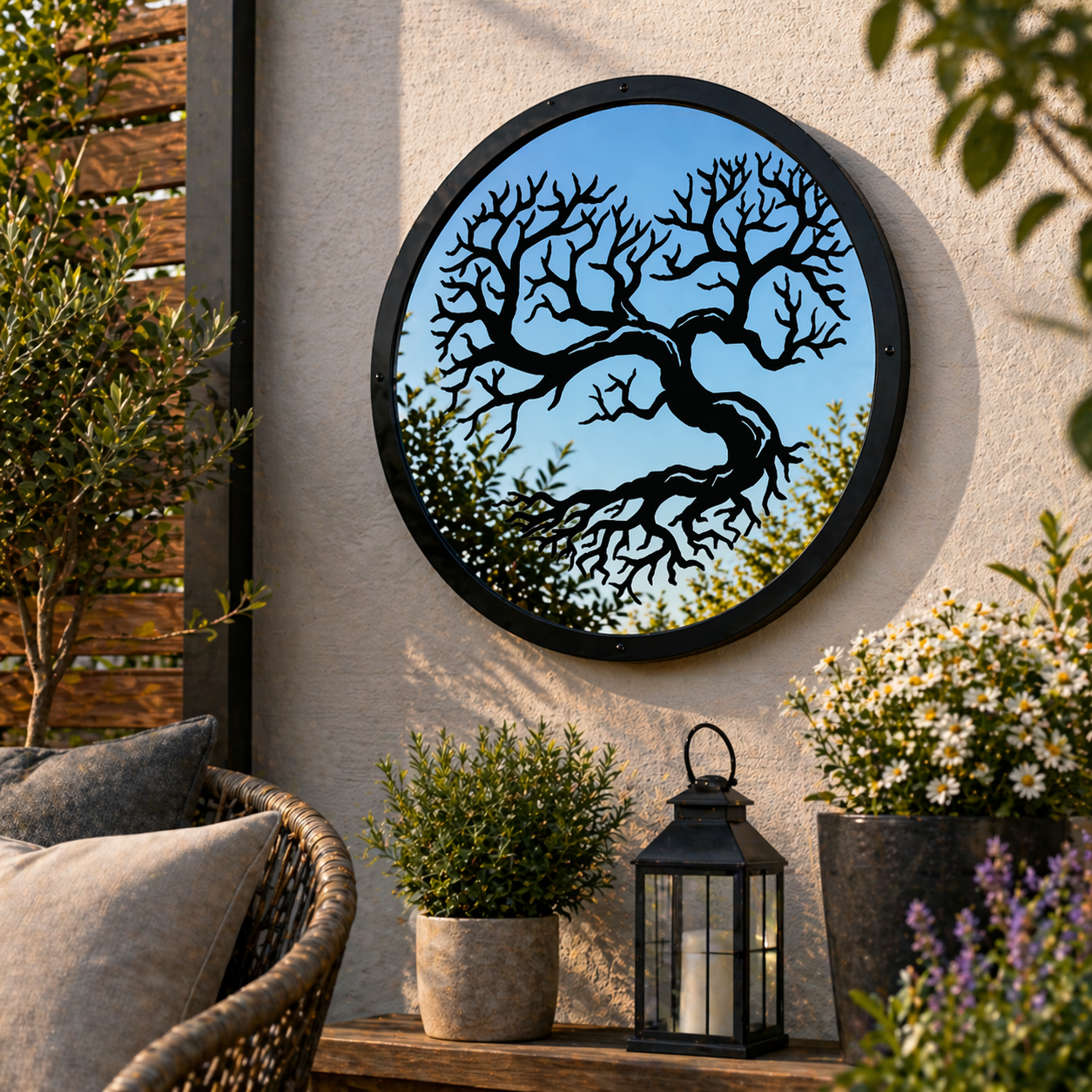 SunCatcher Garden Mirror Round Heart Shaped Tree Range of Sizes