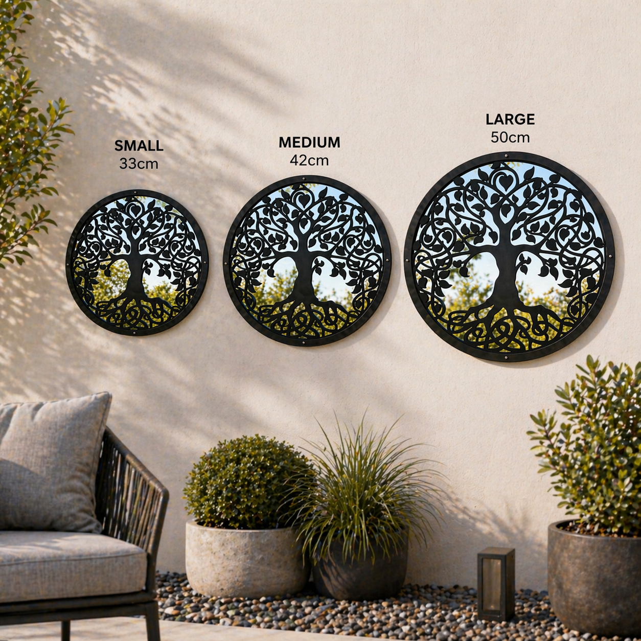 SunCatcher Garden Mirror Round Tree of Life Range of Sizes