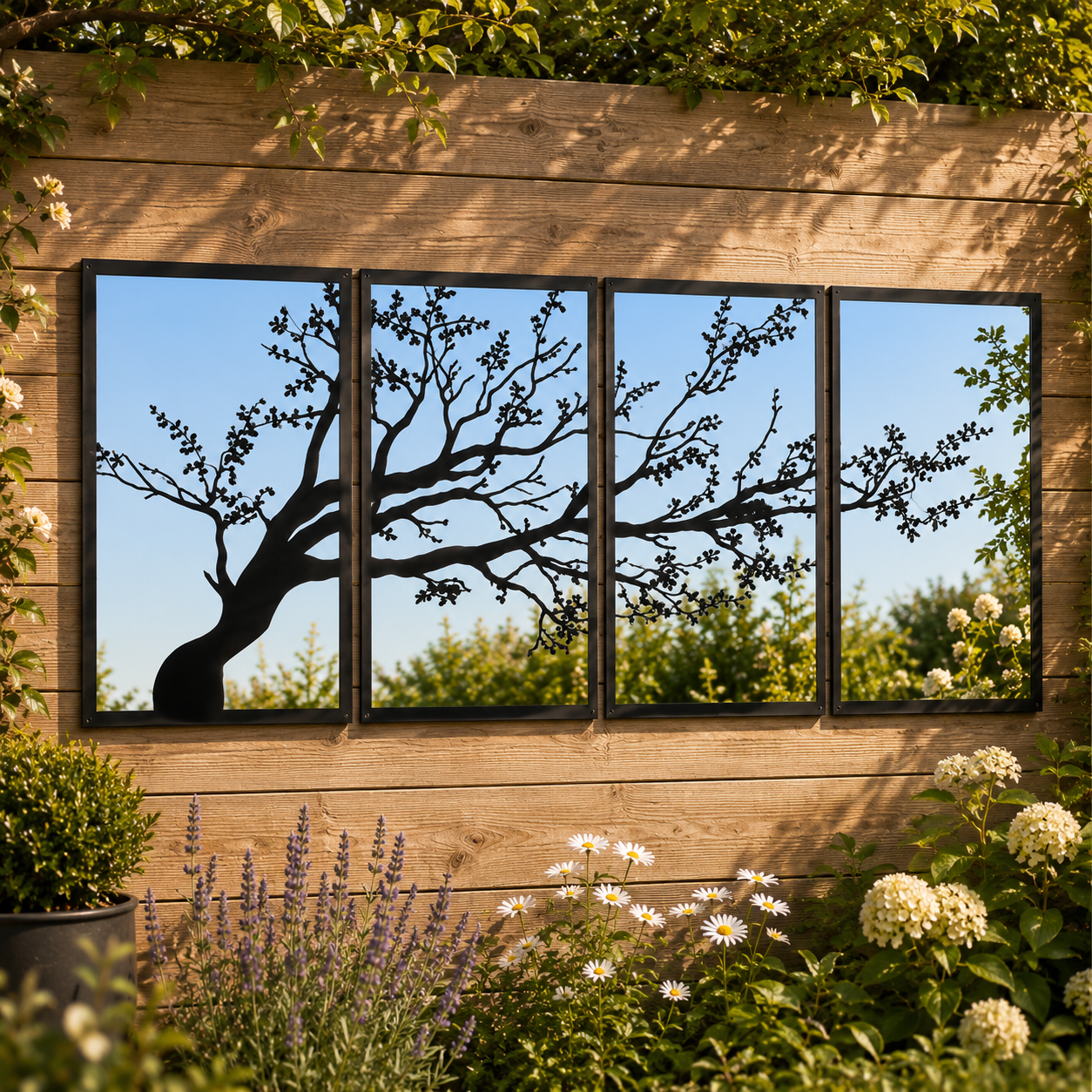 SunCatcher Garden Mirror Set of Four Panels Tree