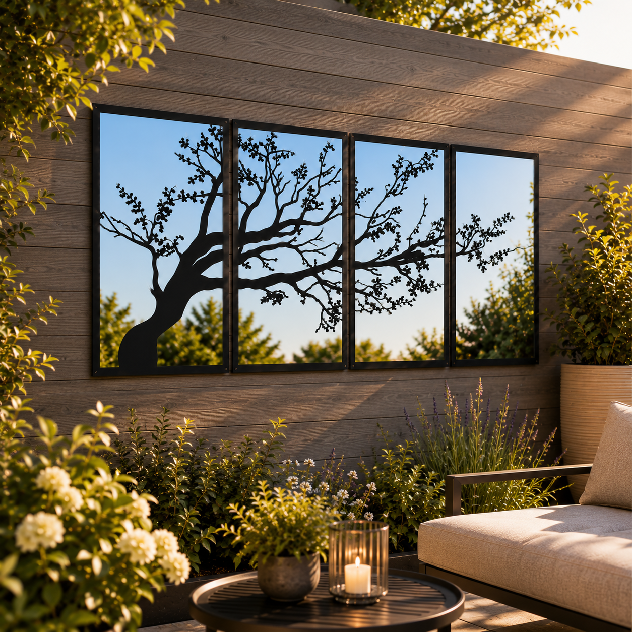 SunCatcher Garden Mirror Set of Four Panels Tree