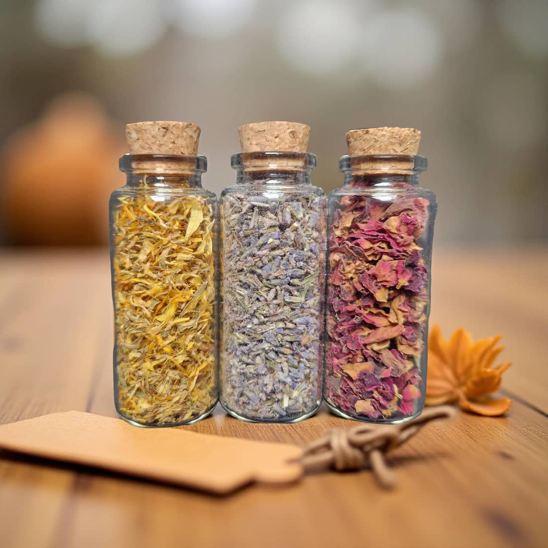 Mini Botanical Vial Trio – Lavender, Rose & Chamomile Petals