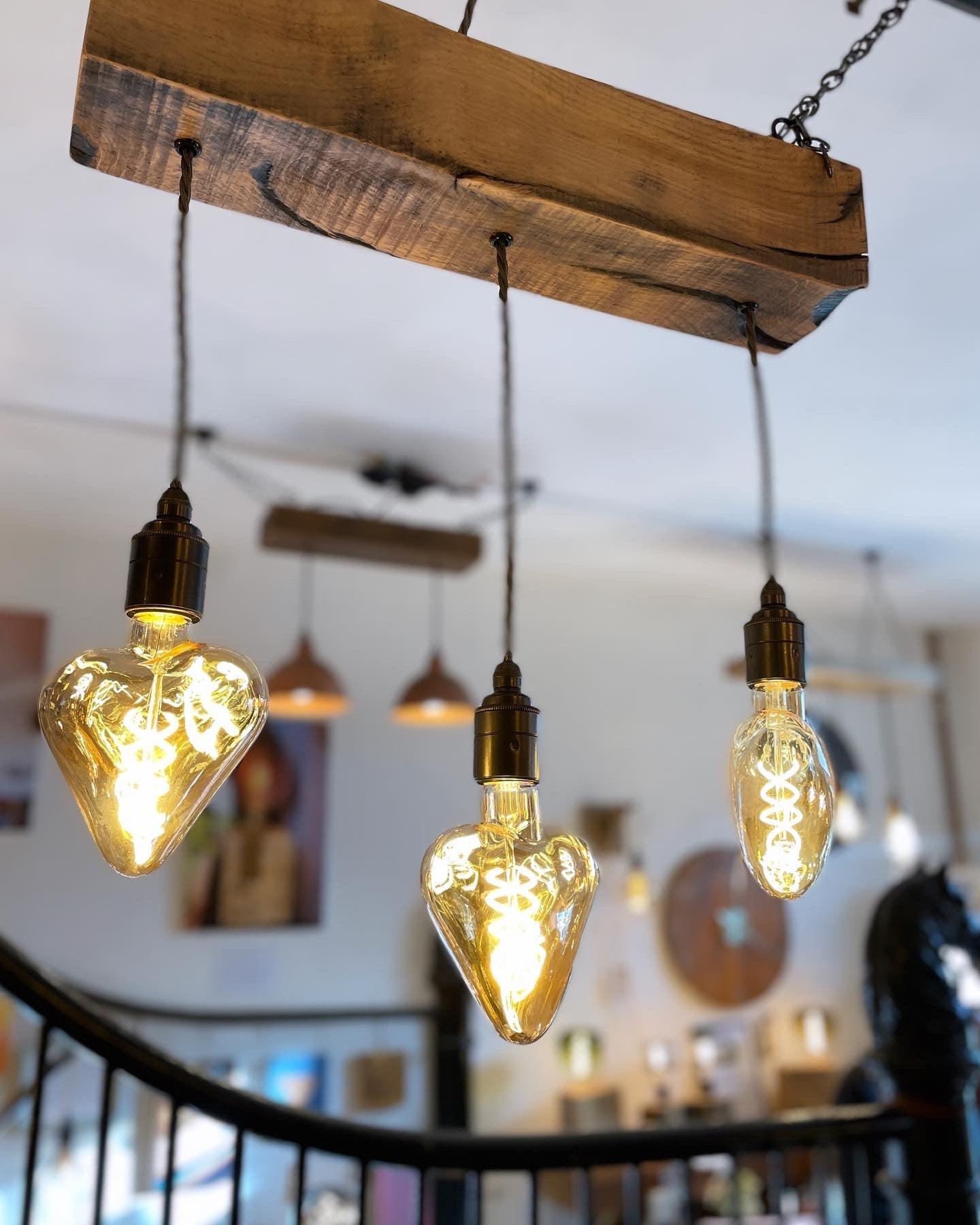 Triple Heartwood Elegance: Oak Chandelier with Three-Bulb Ceiling Cluster Pendant Light