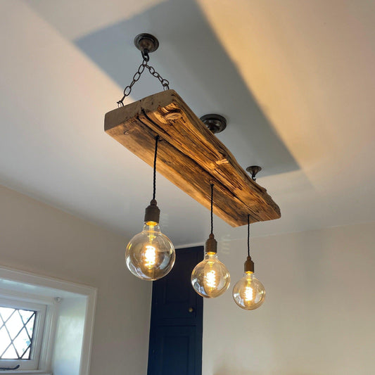 Triple Wooden Beam Chandelier - Norwegian Spruce Cluster Pendant Light