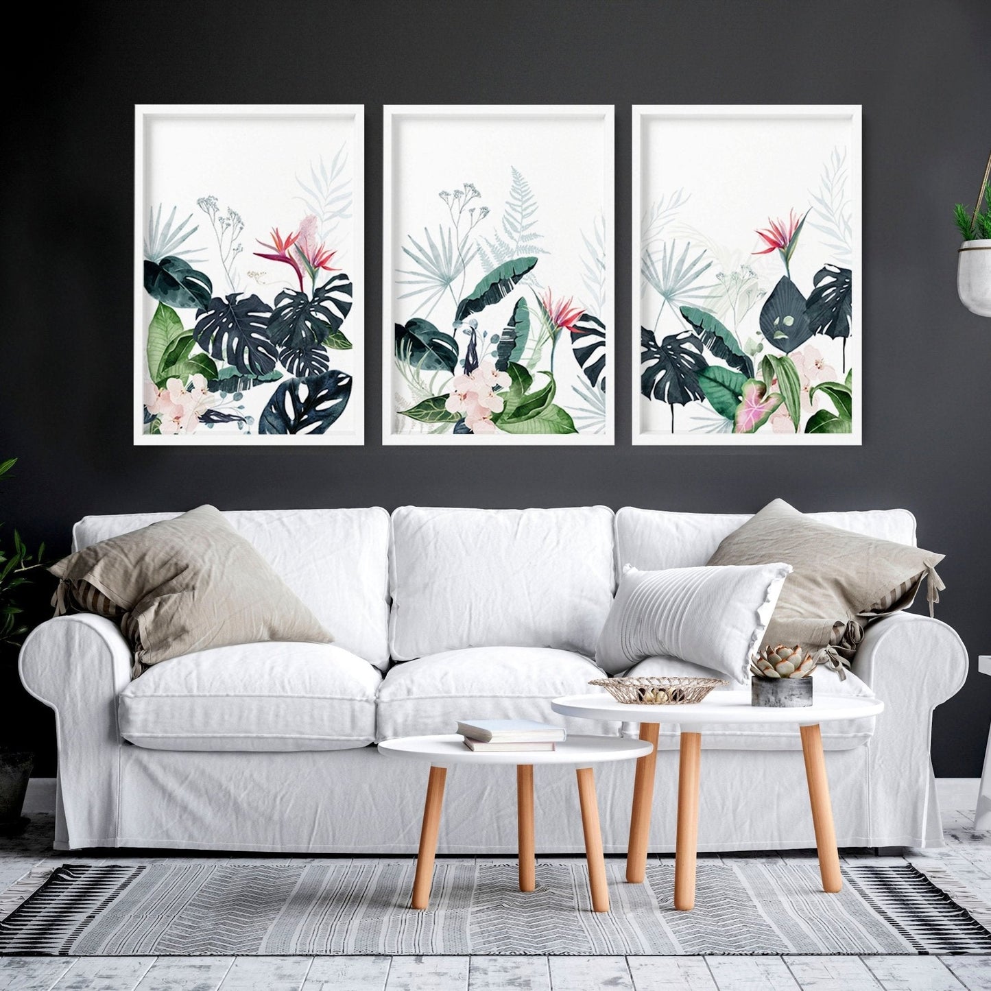 Wall painting for living room | Set of 3 Tropical wall art