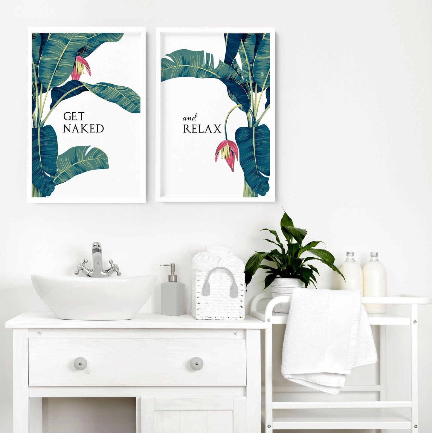Prints for the bathroom walls | Set of 2 Tropical  wall art